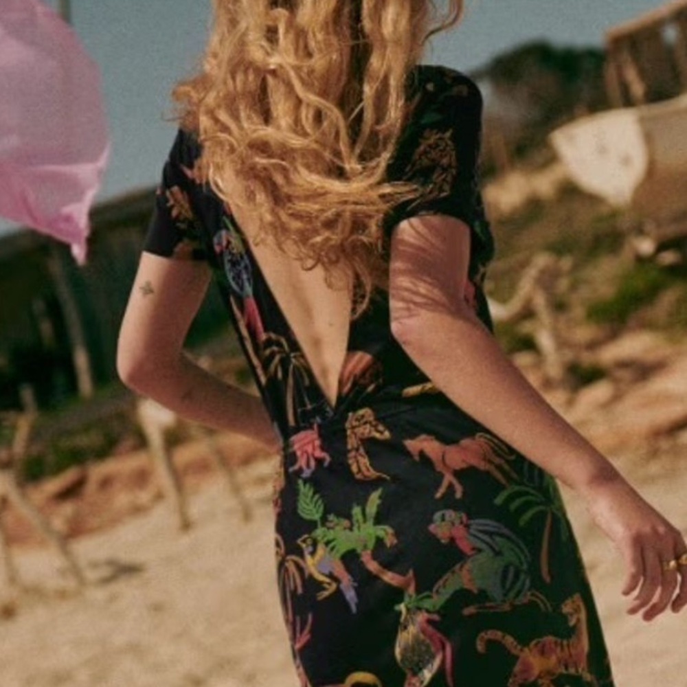 Sezane Black Maxi Dress with Colorful Animal Print - Picture 7 of 8